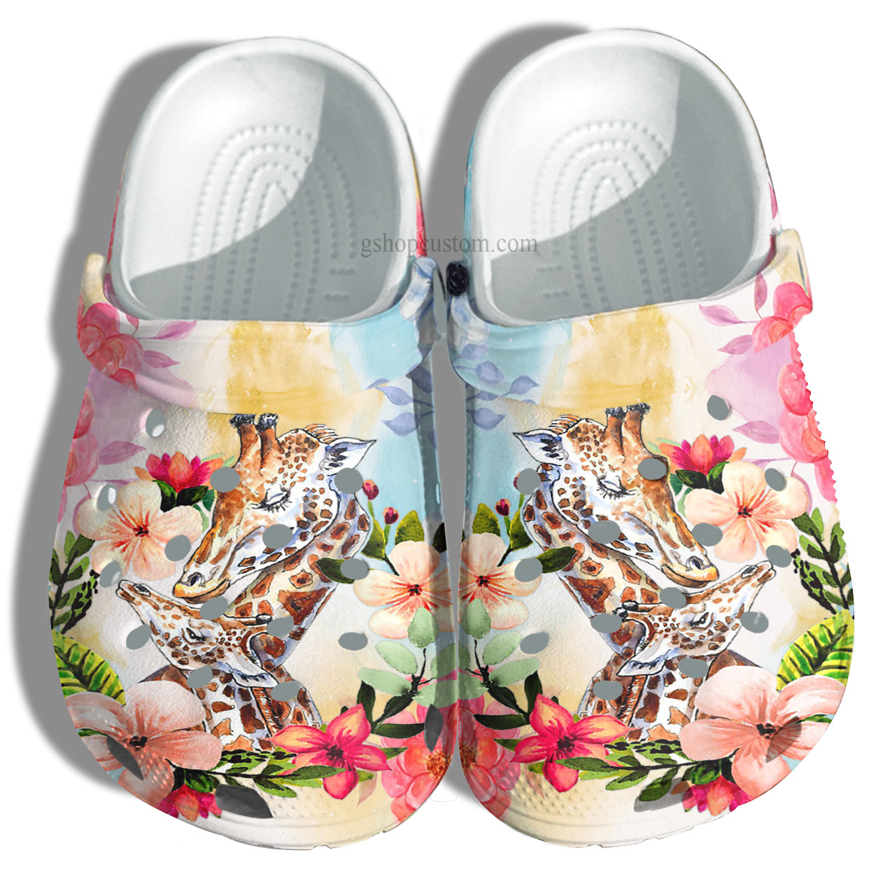 Flower Giraffe Mom Hug Giraffe Baby Crocss Shoes – Giraffe Grandma Lovely Pink Floral Shoes Croc Clogs Gift Mother Day – Cr-Ne0088 For Men Women Kids