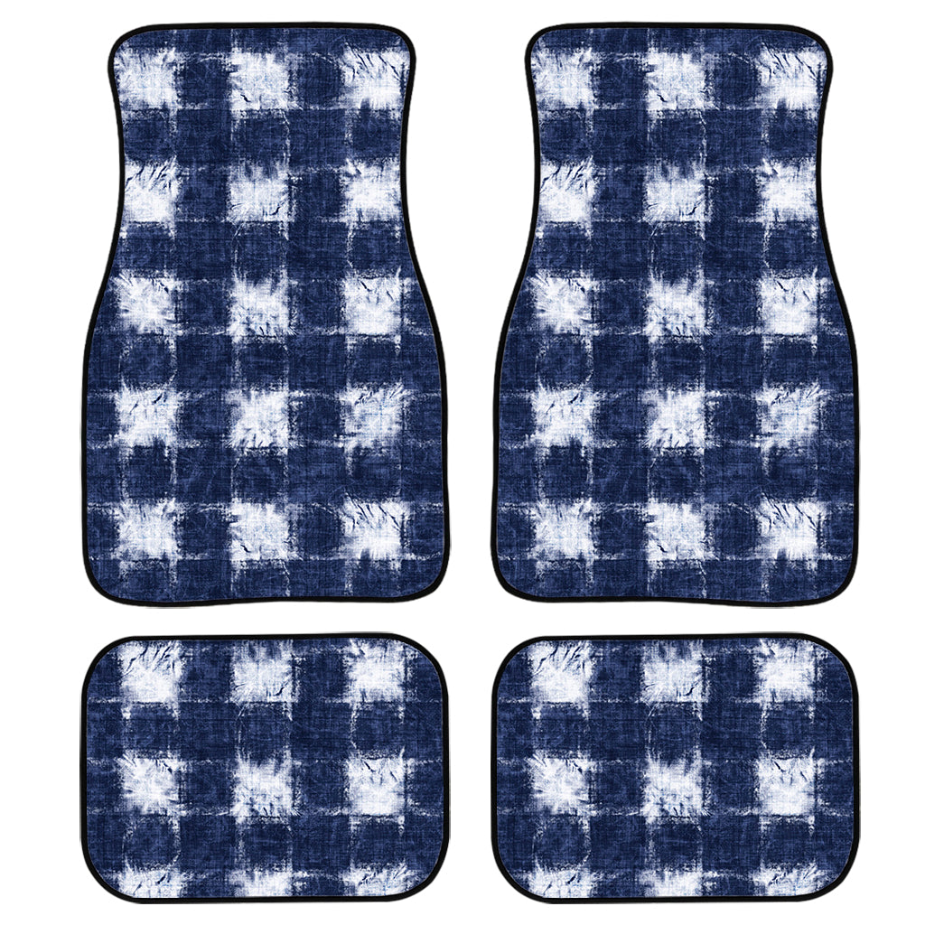 Shibori Grid Pattern Print Front And Back Car Floor Mats, Front Car Mat