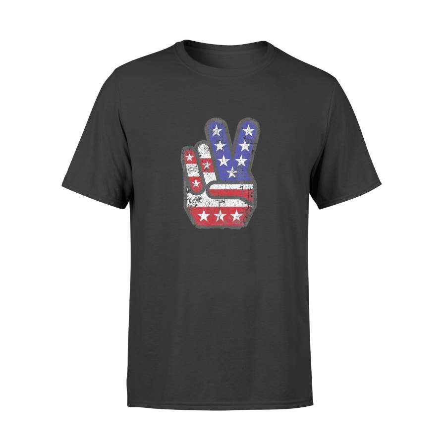 4th of July Shirt American Flag Peace Sign Hand Shirts – Standard T-shirt