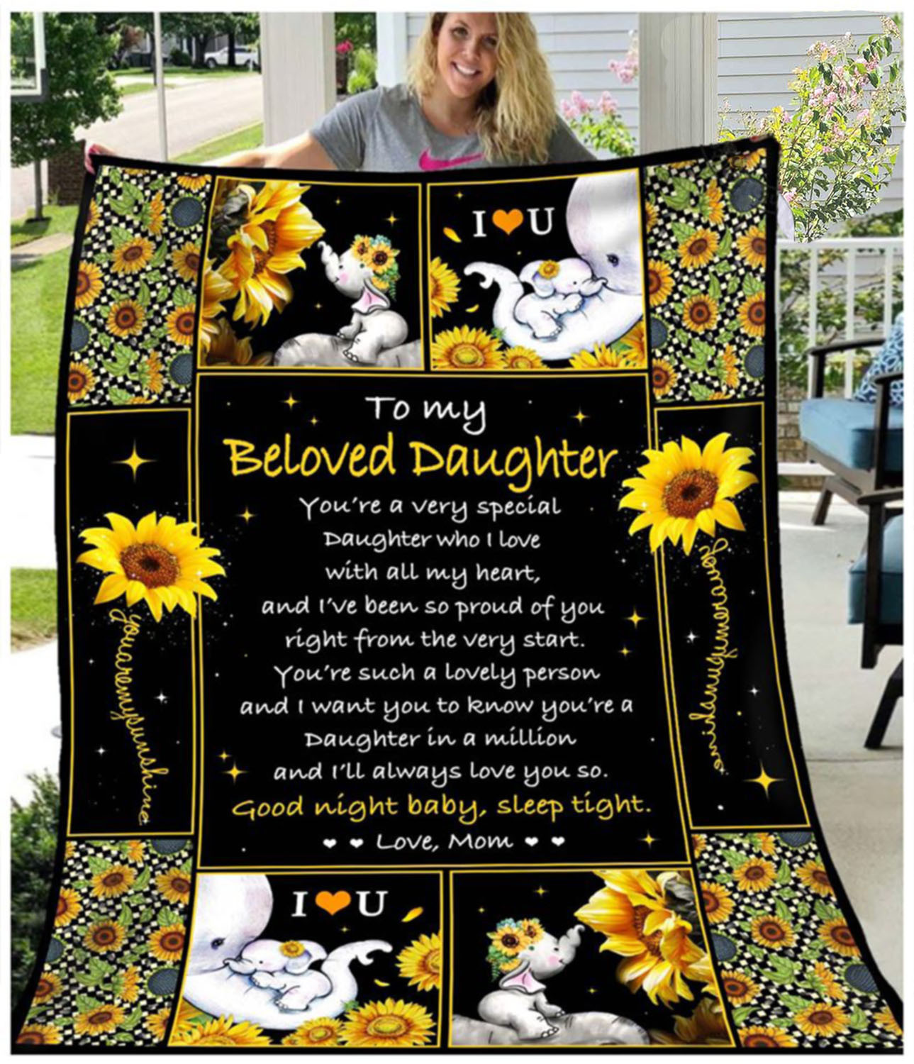 Personalized To My Beloved Daughter Quilt Blanket From Mom Elephant Sleep You Are My Sunshine Great Customized Blanket For Birthday Christmas Thanksgiving