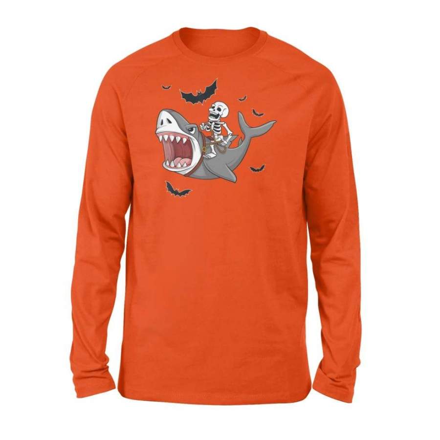 Skeleton Riding Shark Funny Halloween Boys Girls – Standard Long Sleeve