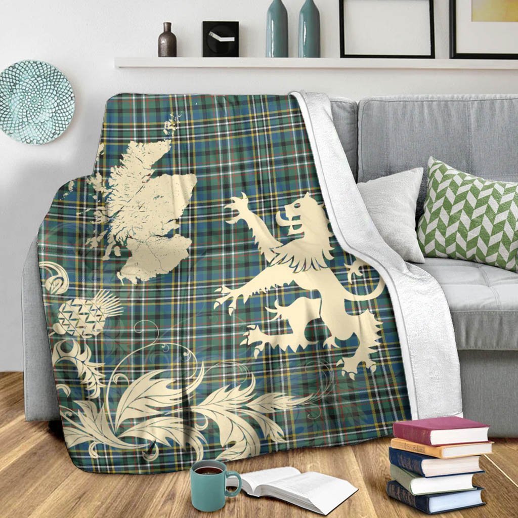 Tartan Blanket Scott Green Ancient Tartan Scotland Lion Thistle Map Plaid Blanket