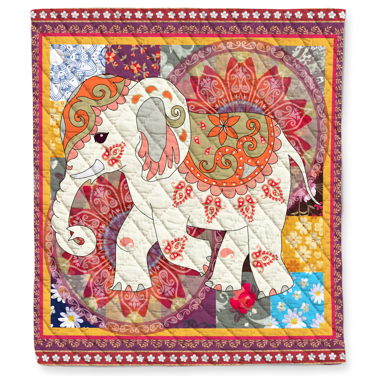 Hippie Mandala Elephant Quilt Blanket