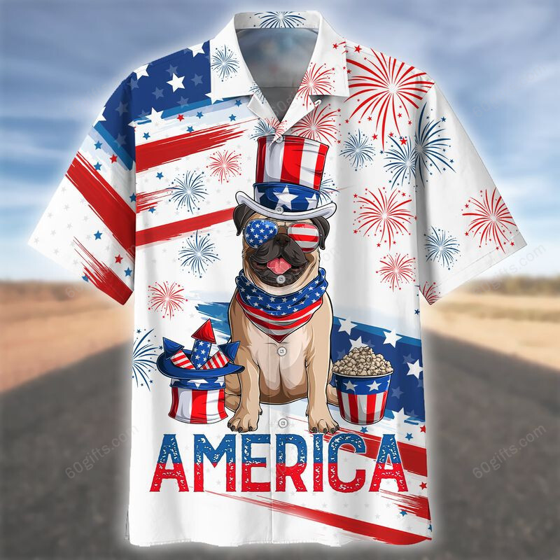 3D Hawaiian Shirt, Hoodie, Zip Hoodie, Hoodie Dress, Sweatshirt Cute Pug Independence Day Usa All Over Print