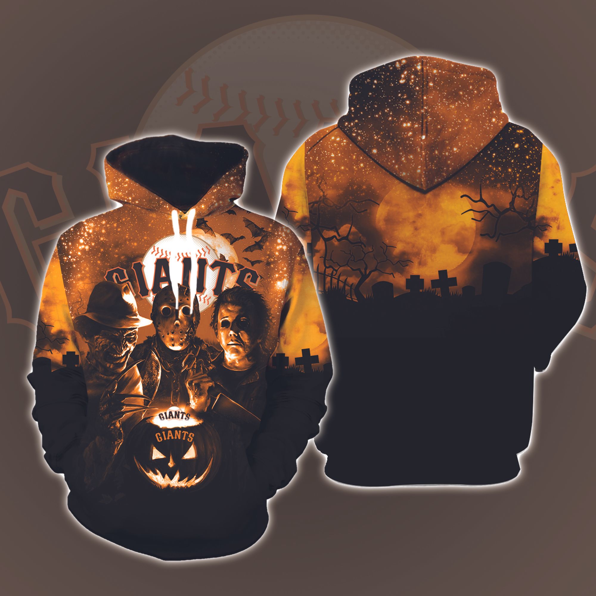 San Francisco Giants Halloween and Michael Myers, Jason Voorhees, Freddy Krueger 3D Printed Hoodie