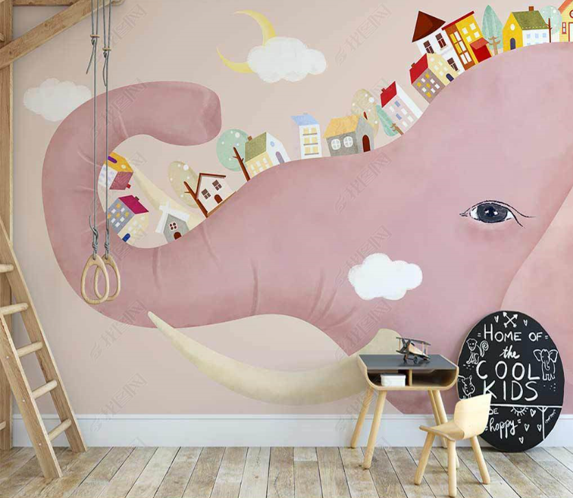 3D Cartoon Animal Elephant Wall Mural Wallpaper Lqh 141