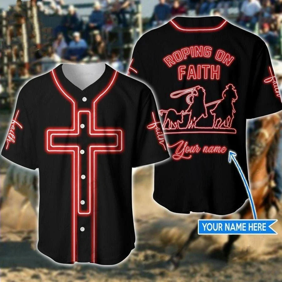 Cross Baseball Jersey – Roping On Faith Custom Printed Baseball Jersey Shirt For Men Women