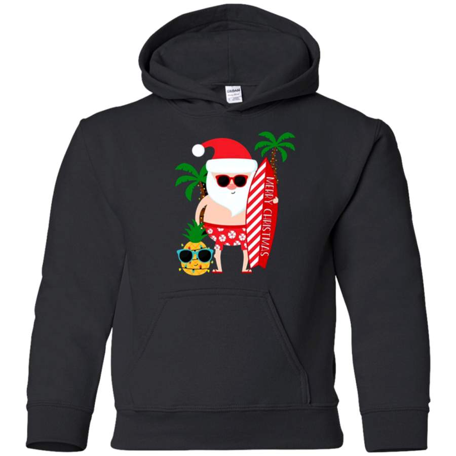 AGR SANTA CLAUS SURFING HAWAIIAN SHIRT SUMMER CHRISTMAS OUTFIT youth hoodie