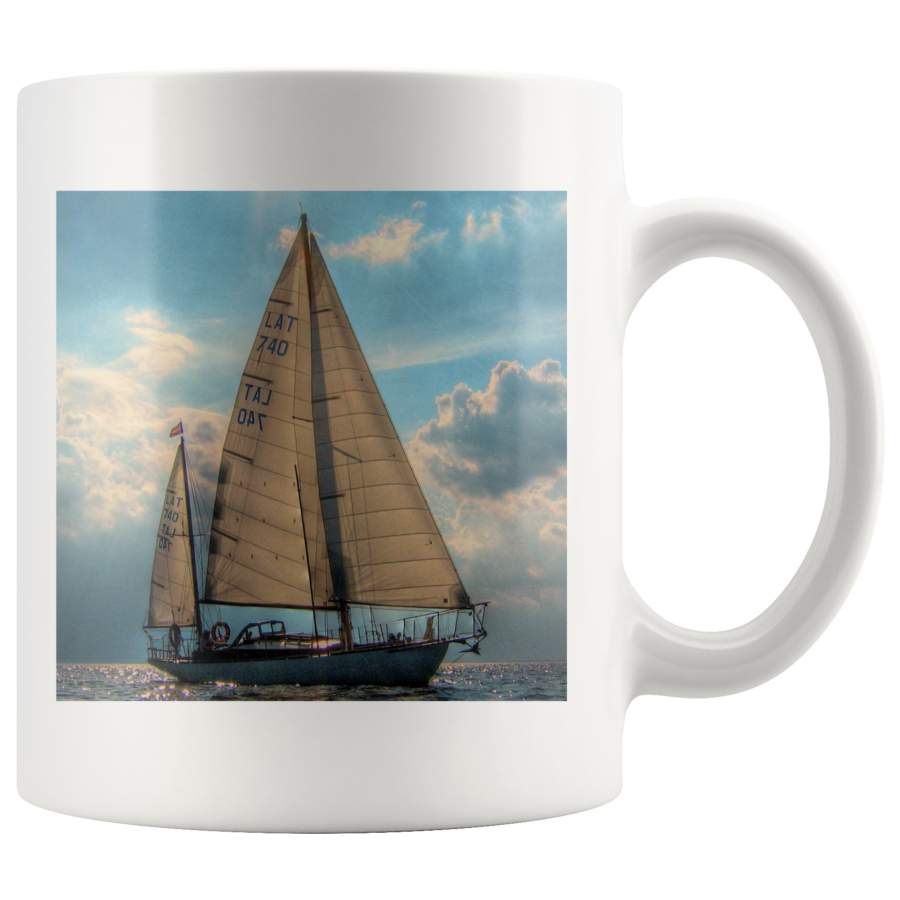 Sailboat Drinking White Ceramic Coffee Mug Sailing Ship Cup