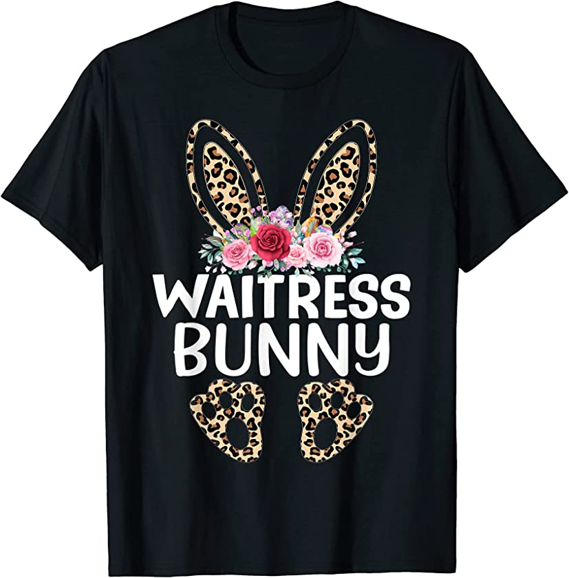 Matching Funny Leopard Print Bunny Waitress Easter T-Shirt