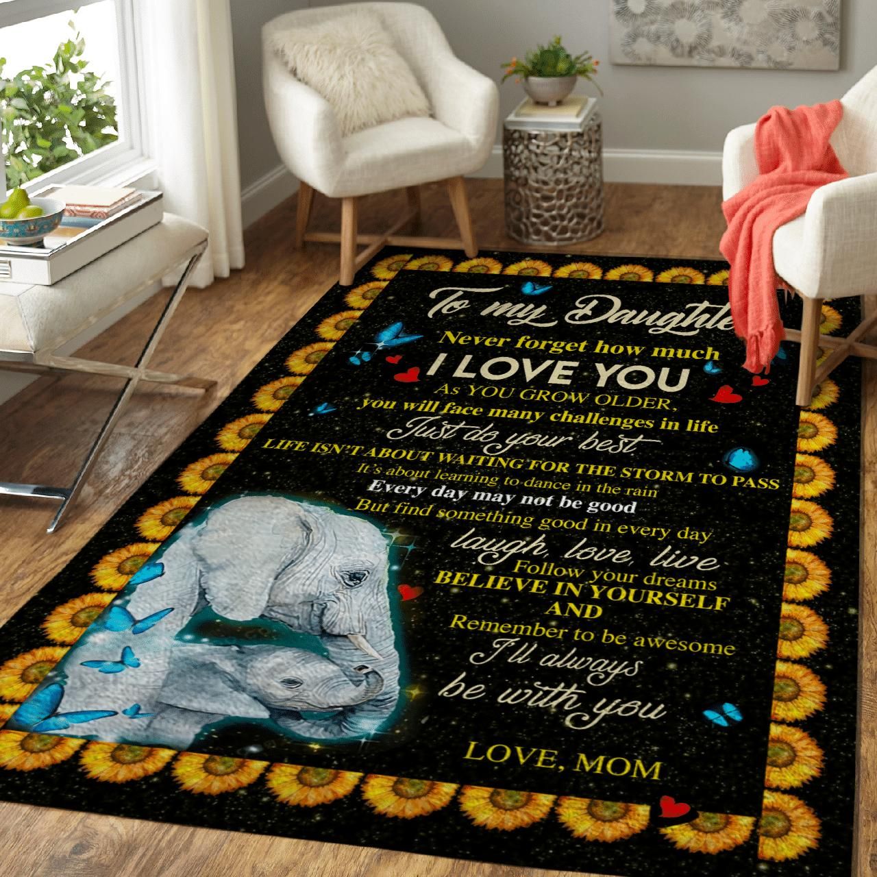 To My Daughter From Mom Elephant I’ll Always Be With You Area Rug