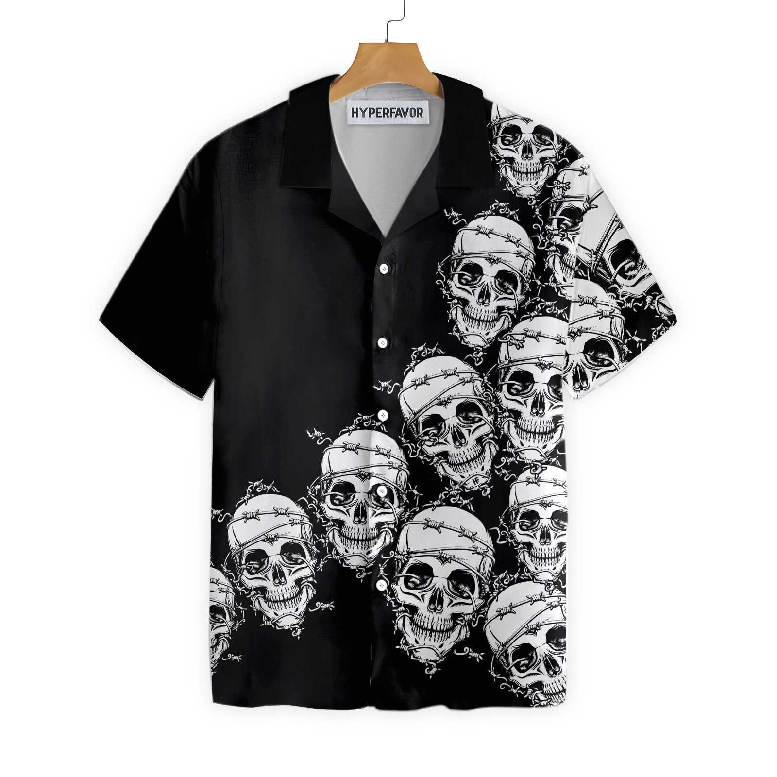 Skull In Barbed Wire Gothic Hawaii Black Goth Hawaii Shirt Ha102620