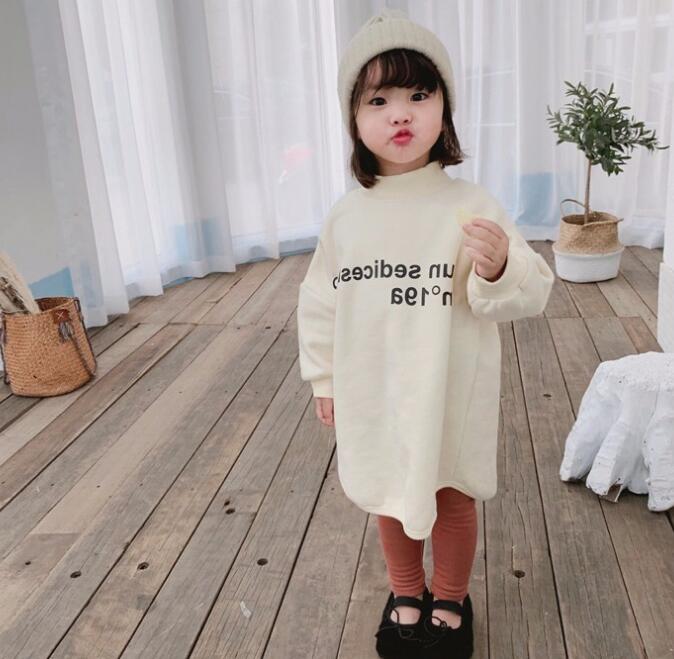 Autumn Winter Korean style girls fleece long sleeve hoodies dress 2-6 years kids warm cotton casual clothes Tops alx