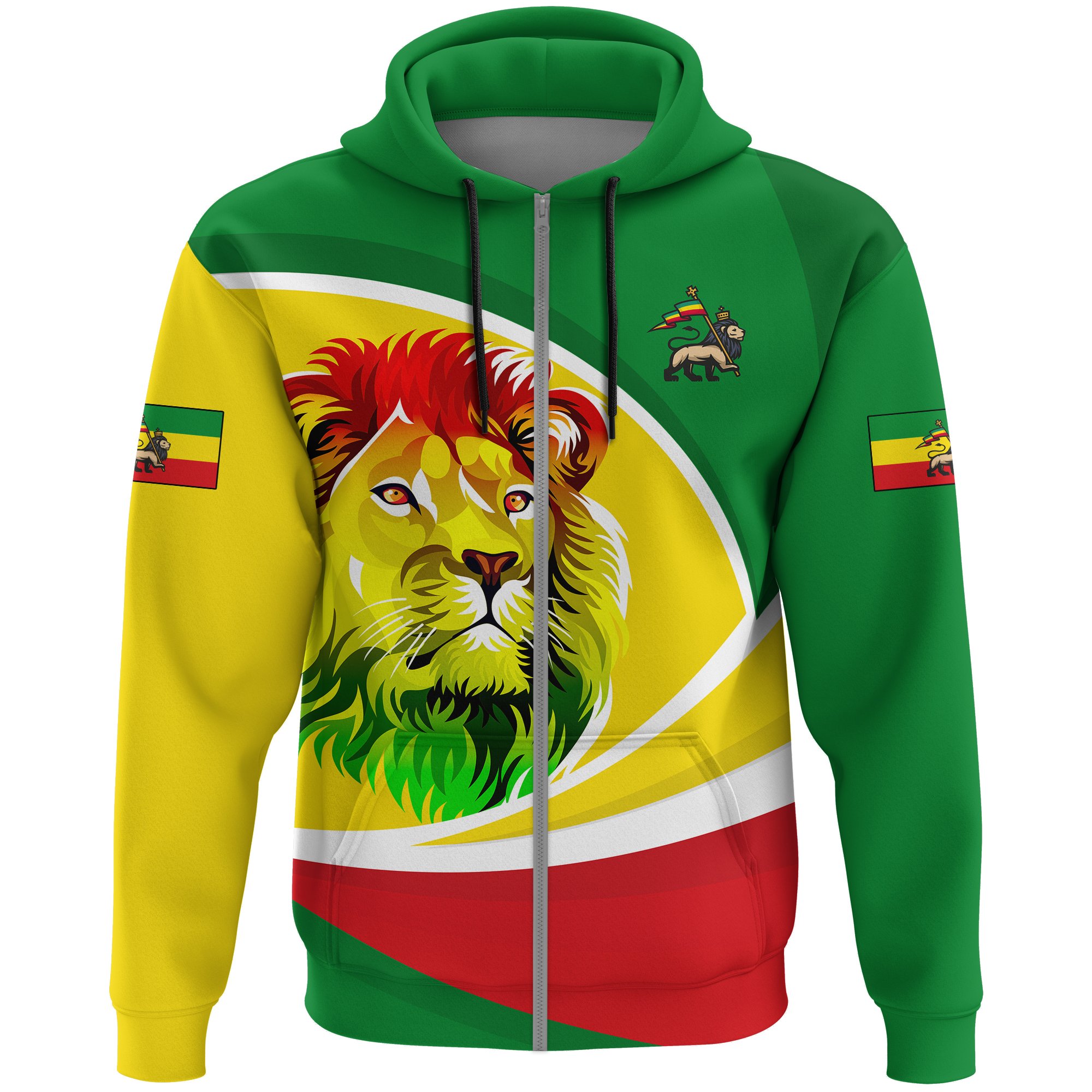 1stTheWorld Ethiopia Hoodie Zip, Ethiopia Lion Rasta Active A10