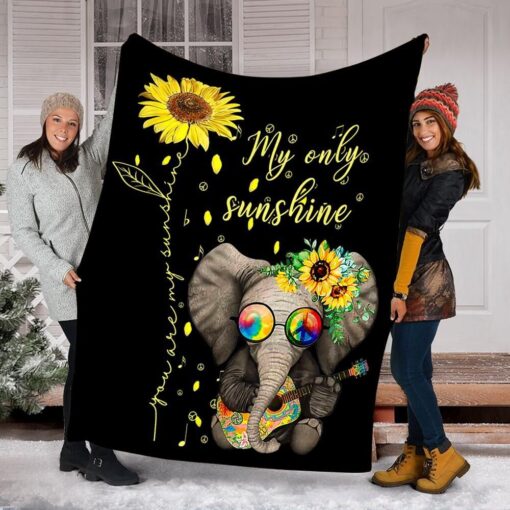 You Are My Sunshine Sunflower Elephant Hippie Soft Cozy Lightweight Premium Blanket