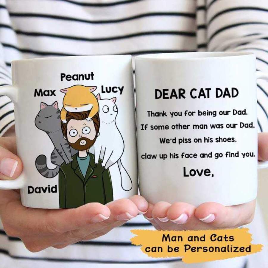 Dear Cat Dad Cartoon Man Personalized AOP Mug