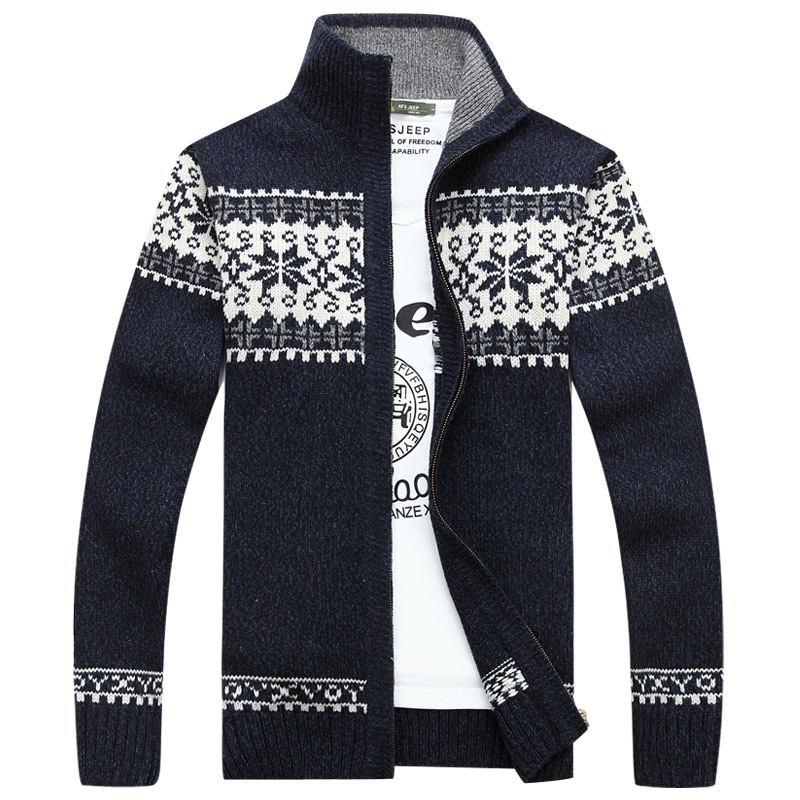 Winter Men’s Jacquard Sweater Coat Christmas snowflake print Knitted Cardigan Turtleneck Full Zip Casual Warm Wool Sweater 5XL alx