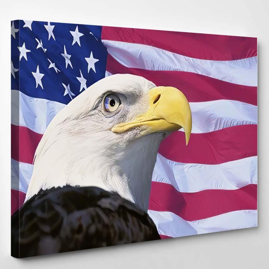 Photo Montage American Flag Bald Eagle – Eagle Animals Canvas Print