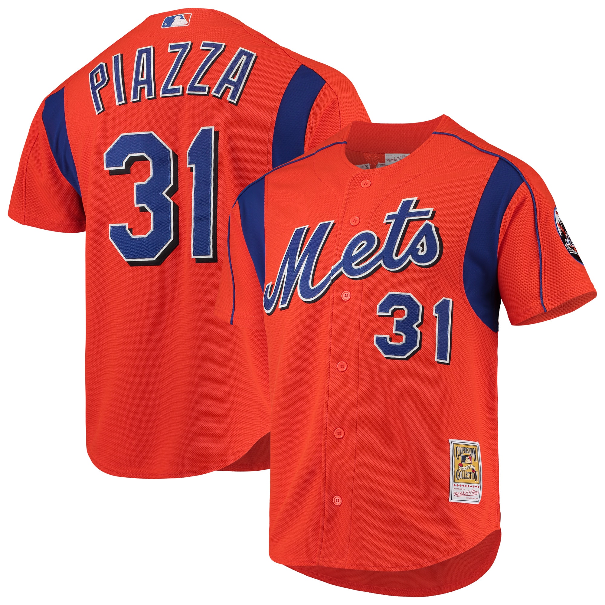 Mike Piazza New York Mets Mitchell & Ness Cooperstown Collection Mesh Batting Practice Button-Up Jersey – Orange