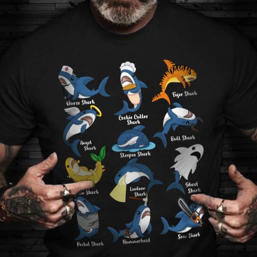 Types Of Sharks T-Shirt Funny Sharks Graphic Tee Couple Present Gifts For Shark Lovers