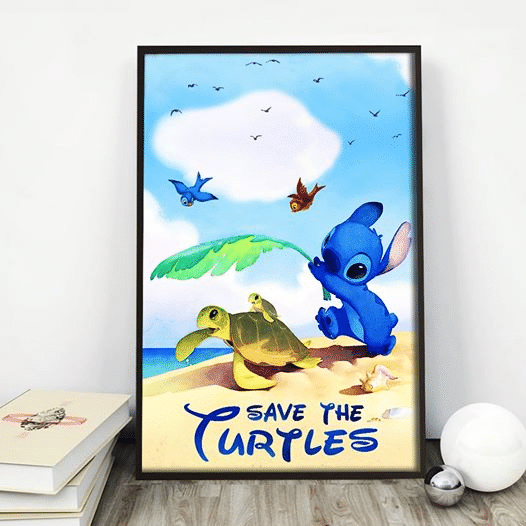 Turtle And Stitch Save The Turtle For Men And Women Home Living Room Wall Decor Vertical Poster Canvas