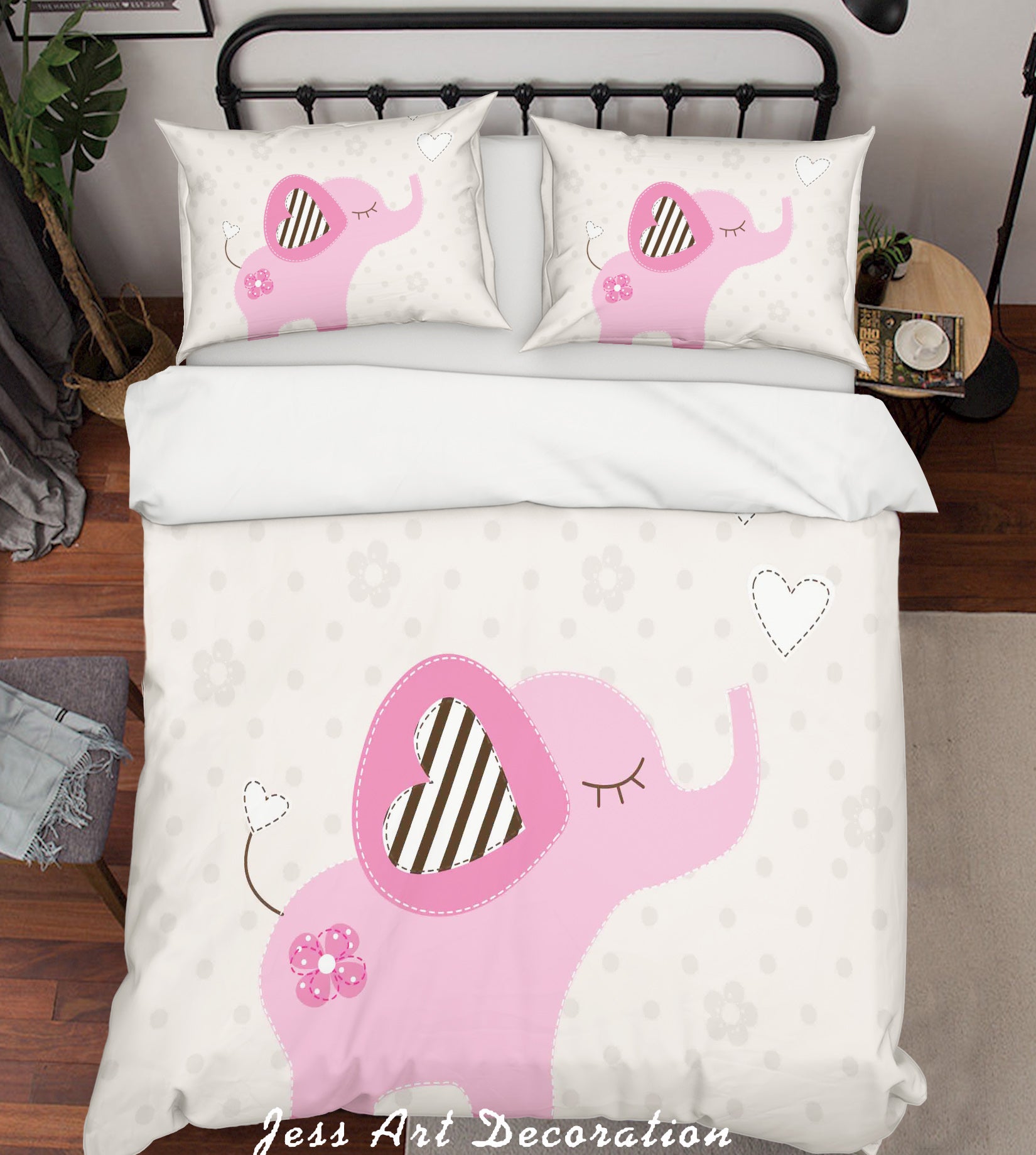 3D Cartoon Pink Elephant Quilt Cover Set Bedding Set Pillowcases 161