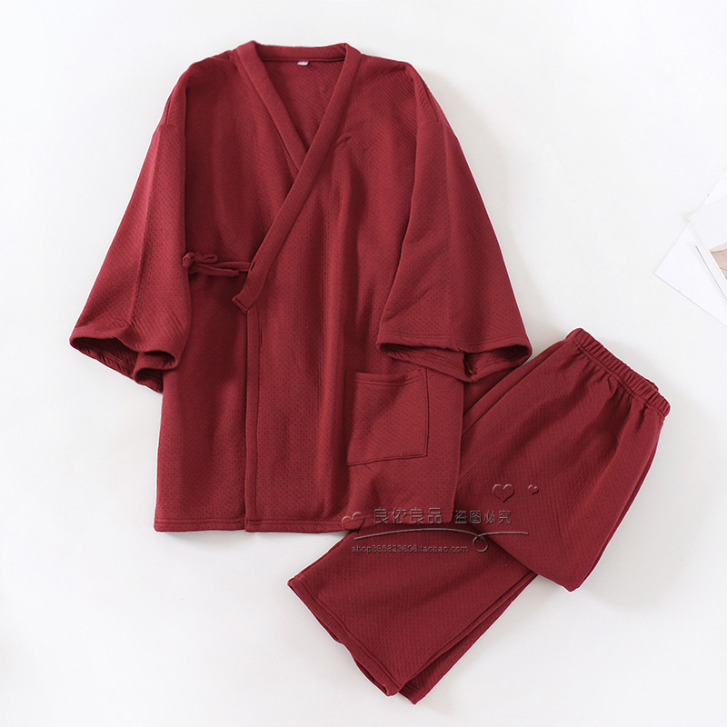 2 Pieces Set Japanese Kimono Yukata Sleepwear Pajamas Thick V Neck Cotton Plus Size Homewear Solid Color Top Bottom Loose 2022 alx