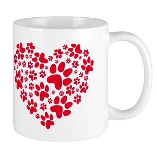 Red Heart With Paws, Animal Foodprint Pattern Mug