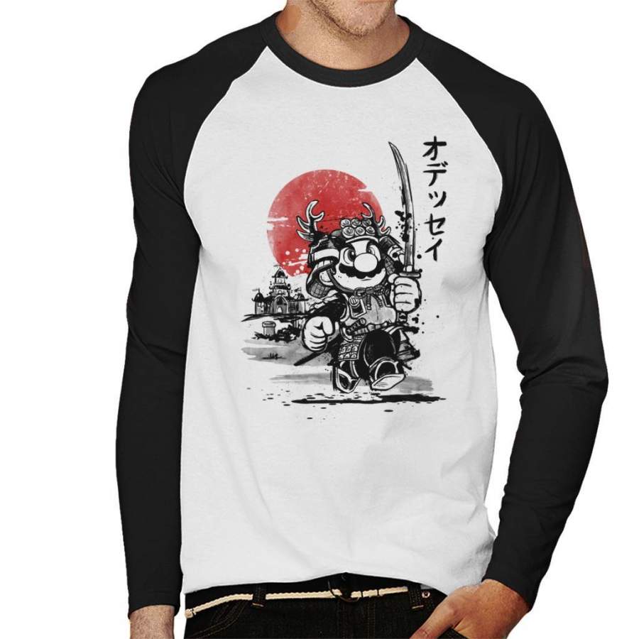 Samurai Mario Men’s Baseball Long Sleeved T-Shirt