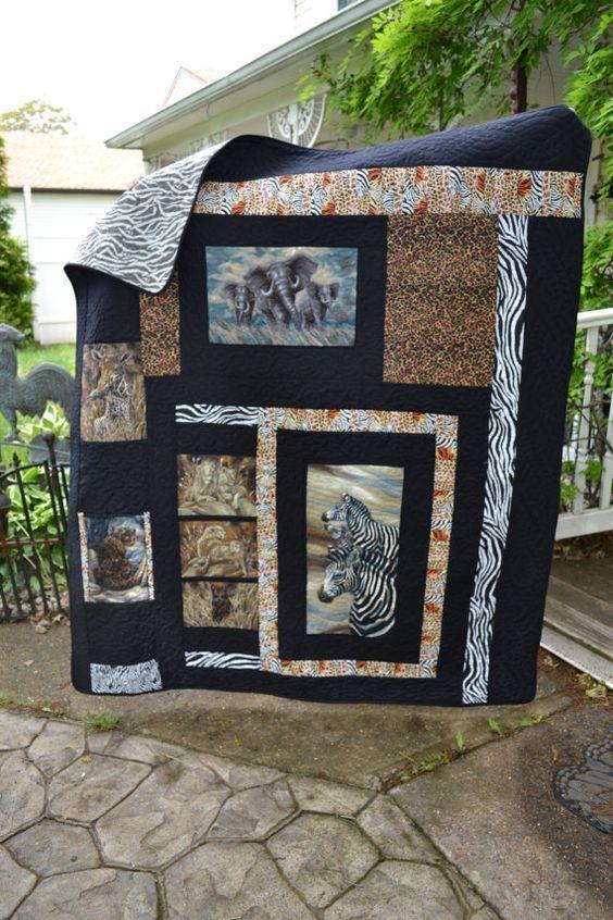 Safari African Themed Zebra Elephant Leopard Animal Quilt Cudwe