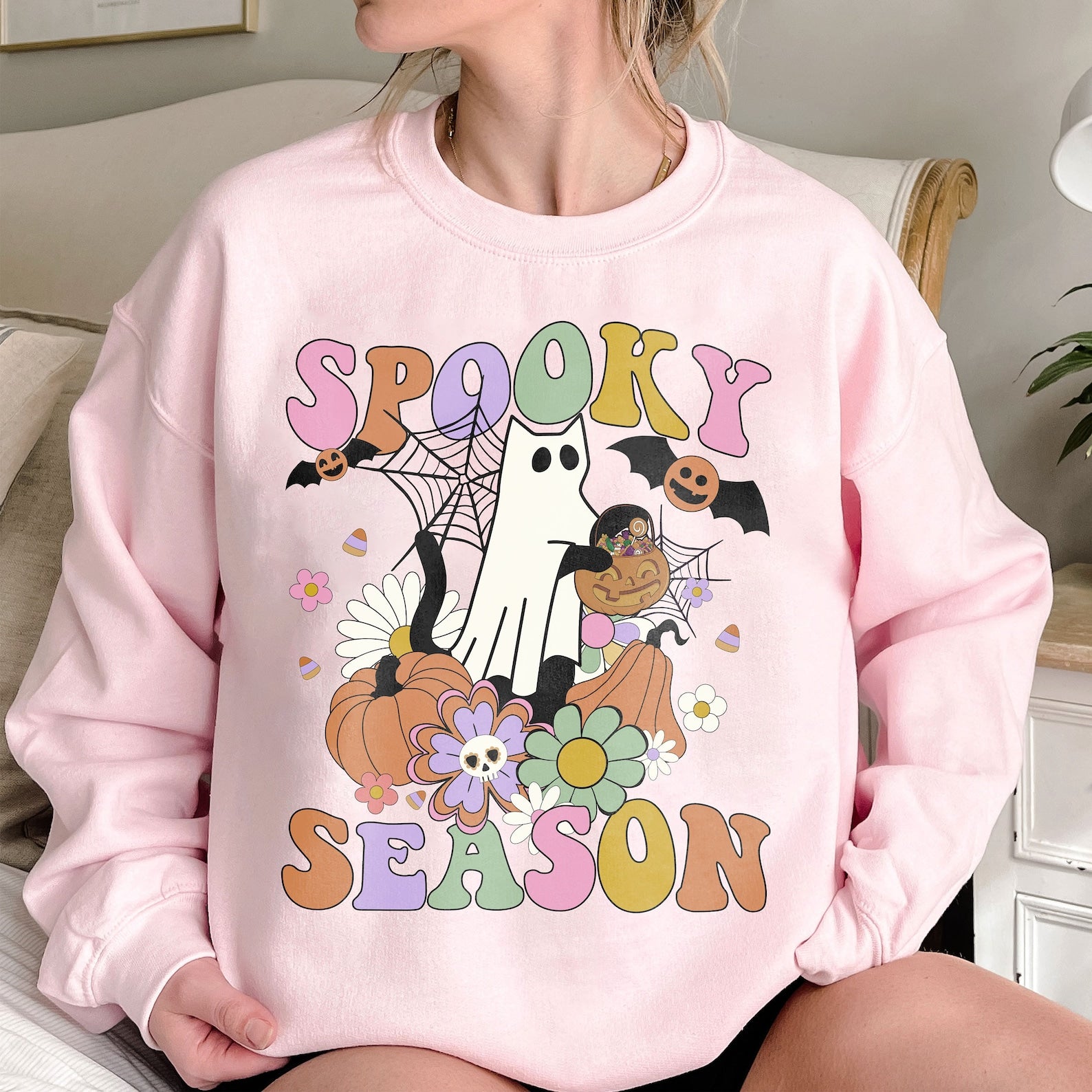 Retro Halloween Sweatshirt 2D Crewneck Sweatshirt All Over Print Sweatshirt For Women Men Sws4021