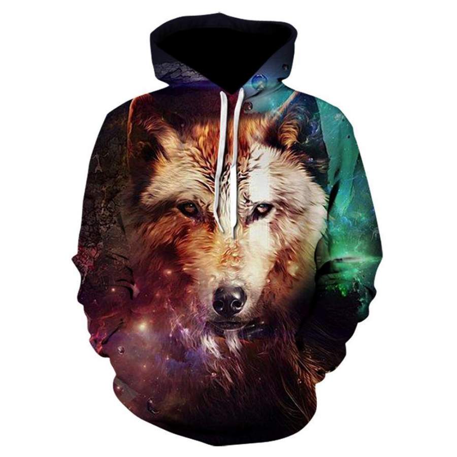 3D All Over Print Galaxy Wolf  Hoodie