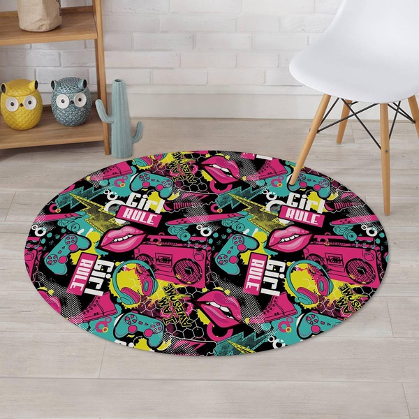 Graffiti Abstract Hiphop Lip Round Rug