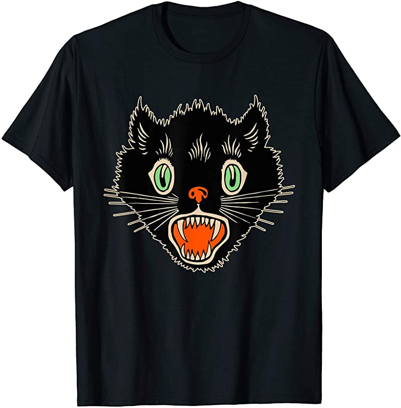 Vintage Halloween Scary Black Cat Horror Gift Design T-Shirt