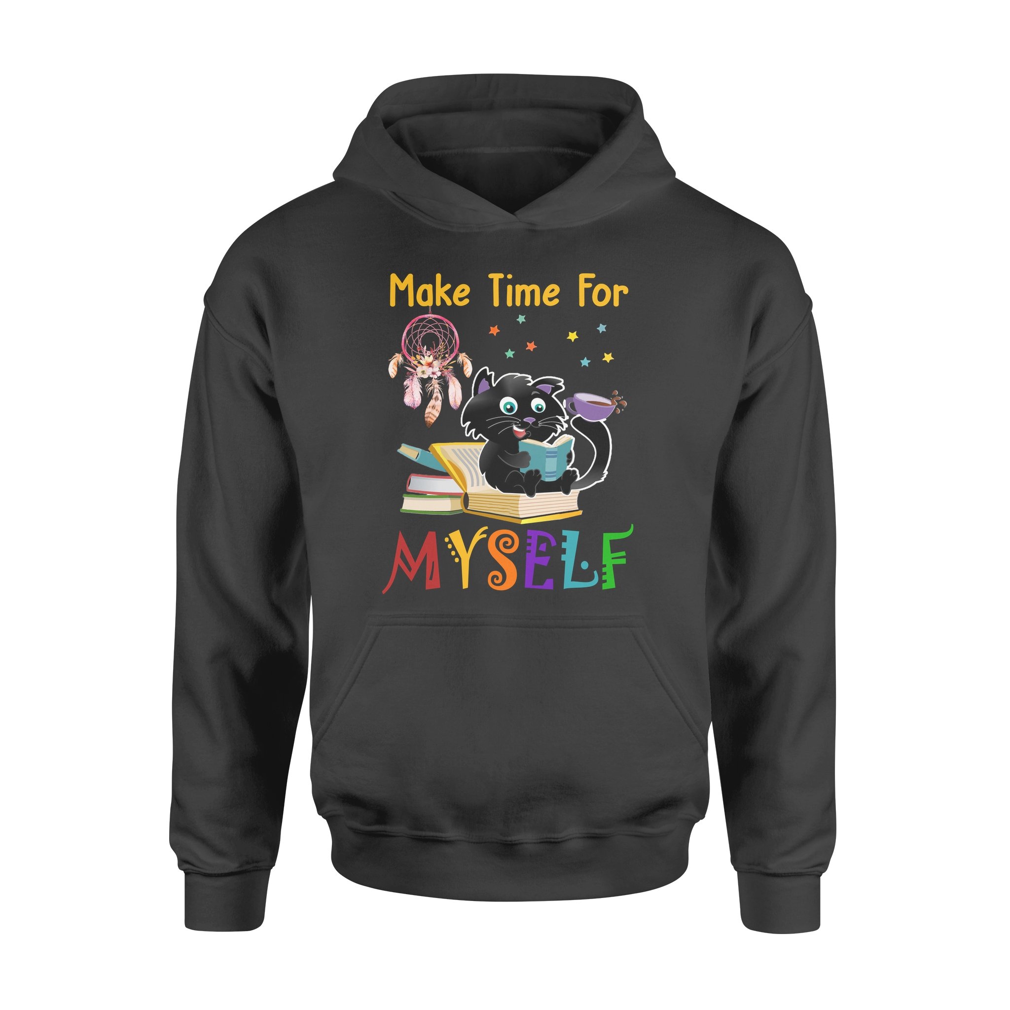 Make Time For Myself Black Cat Dreamcatcher Coffee Books Boho Lover – Standard Hoodie