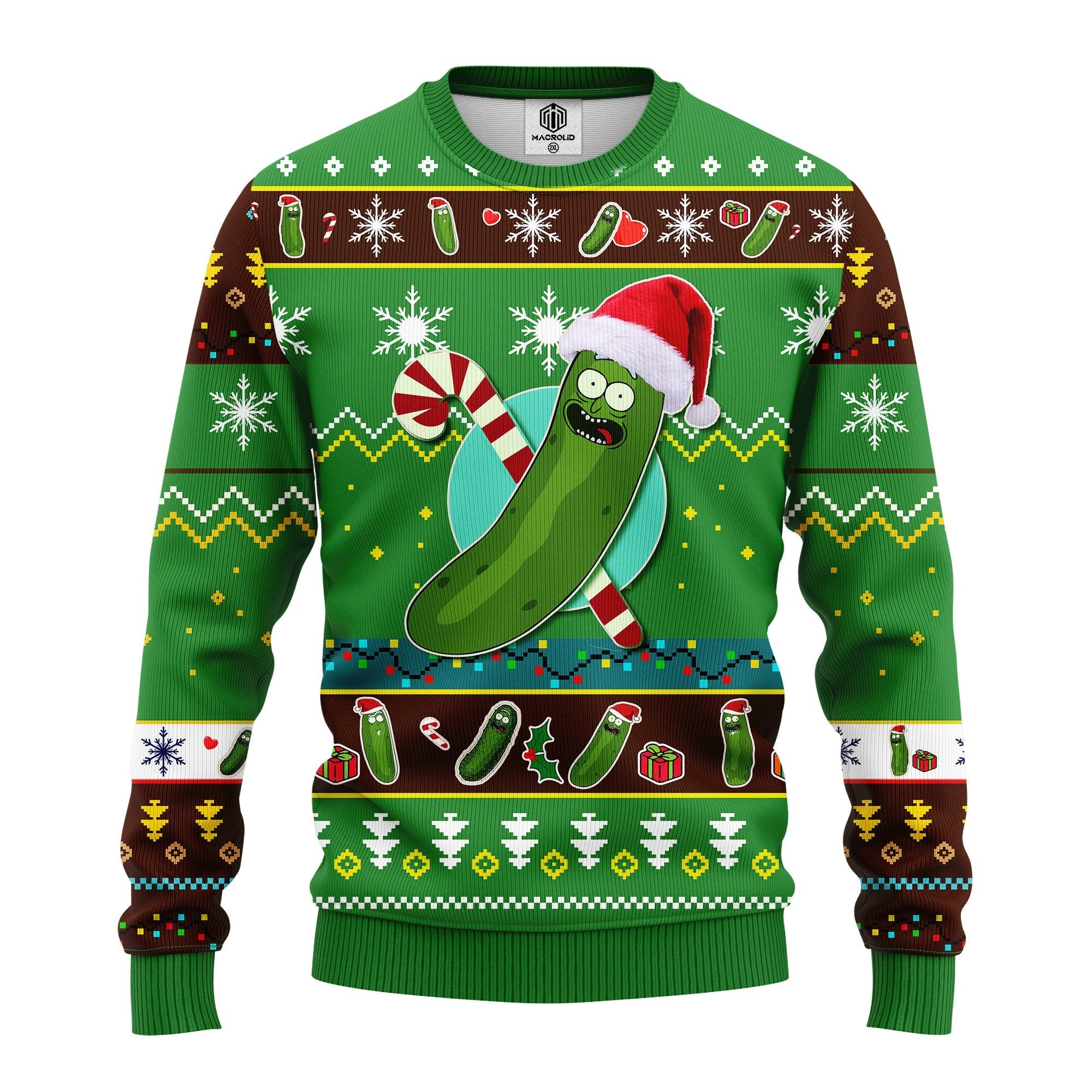 Unifinz Rick And Morty Christmas Sweater Pickle Rick Christmas Candy Green Ugly Sweater 2022