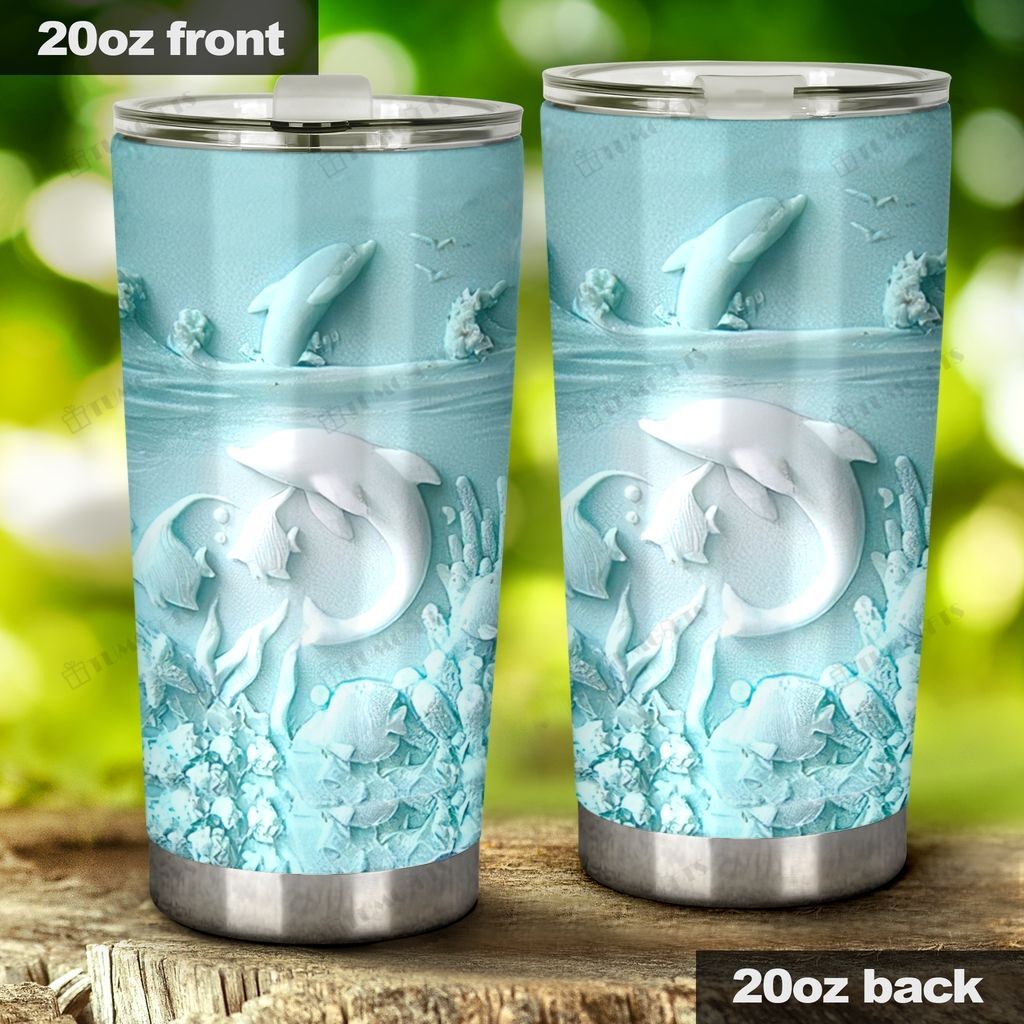 Dolphin, Rock Carved Pattern Stainless Steel Tumbler Cup For Coffee/Tea, Great Customized Gift For Birthday Christmas Thanksgiving