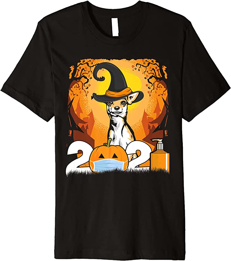 Dog Chihuahua Witch Hat Funny Halloween 2021 Puppy Lover Premium T-Shirt