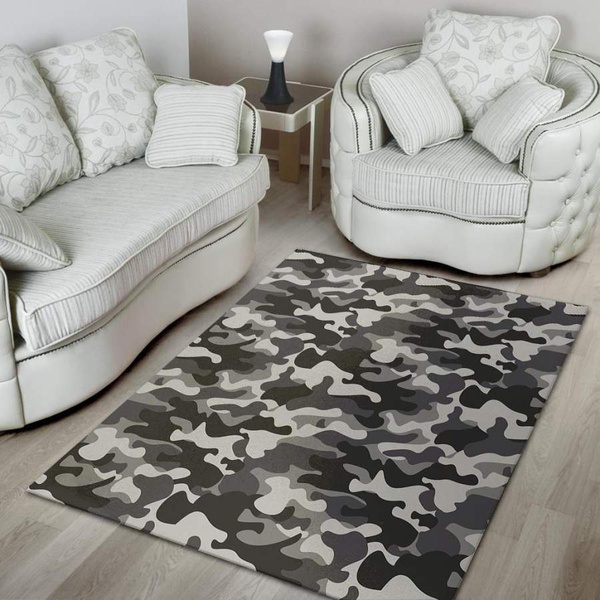 Grey Camouflage Print Area Rug