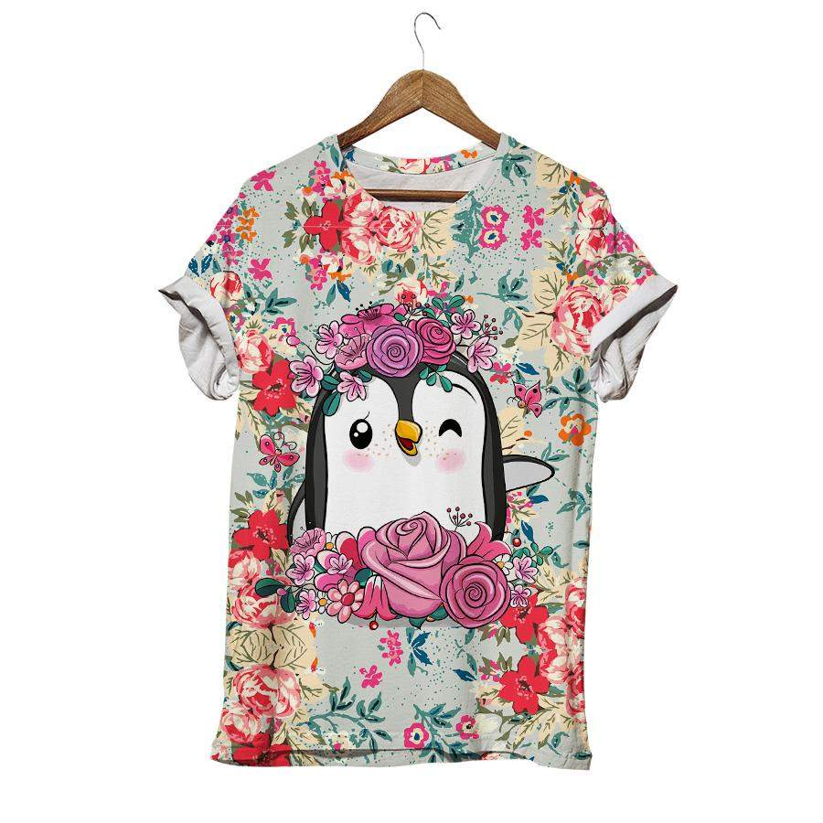 Penguin Vegetal Botanical With Flowers Penguin T-shirt