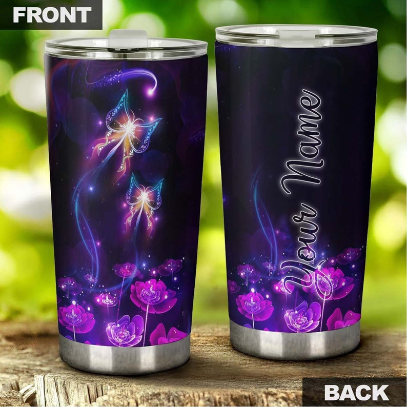 Flying Soul Butterfly Fairy Flowers Personalized Butterfly Tumbler-Unique Tumbler-Birthday Gift Christmas Gift For Butterfly Lover For Her