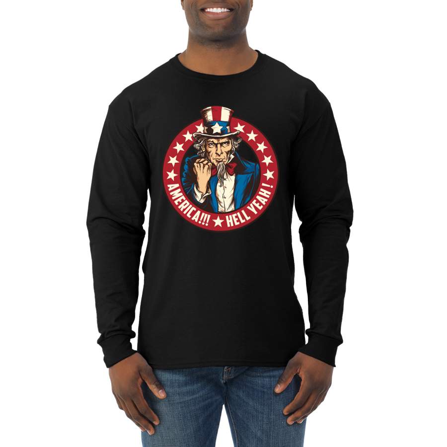 America Hell Yeah! Vintage Uncle Sam Logo USA Pride Americana / American Pride Mens Long Sleeve Shirt