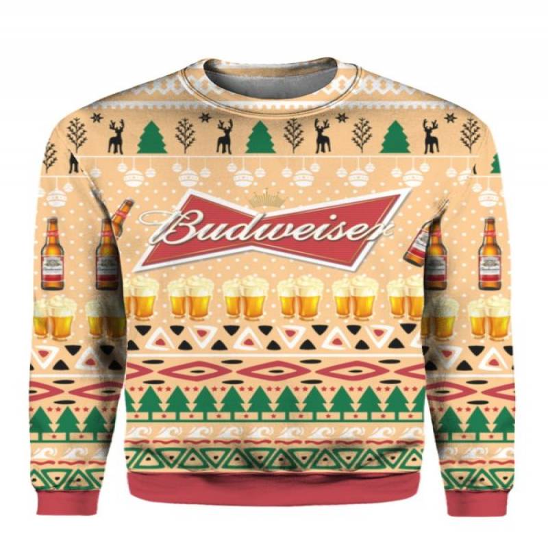 Budweiser Beer Bottle 3D Print Ugly Christmas Sweater Hoodie