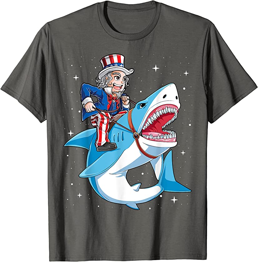 Uncle Sam Riding Shark 4th of July T shirt Jawsome Men USA T-Shirt