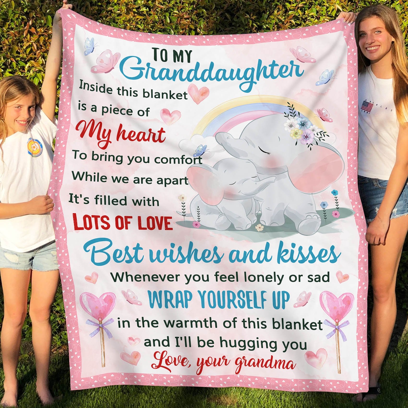 Personalized To My Granddaughter Lovely Elephants Fleece Blanket From Grandma I’ll Be Hugging You Great Customized Blanket For Birthday Christmas Thanksgiving