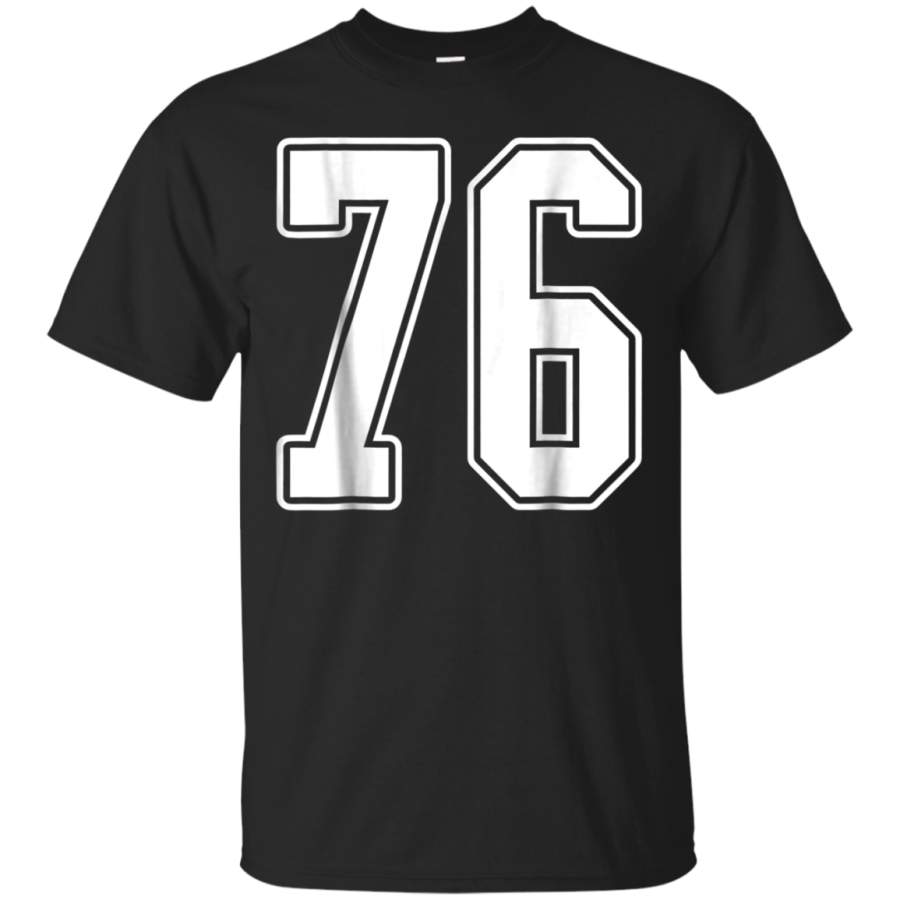 AGR 76 White Outline Number 76 Sports Fan Jersey Style T-Shirt