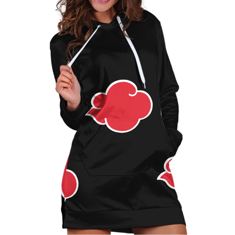 Woman Autumn Warm Sweatshirt Long Sleeve Dress Sasuke Itachi Akatsuki Cosplay Clothing Hooded Collar Pocket Pullover alx