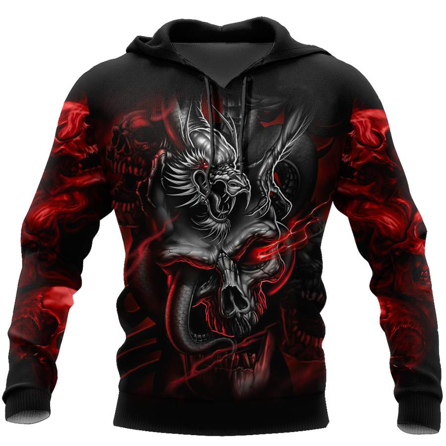 Amazing Red Dragon Skull Hoodie For Men And Women MEI