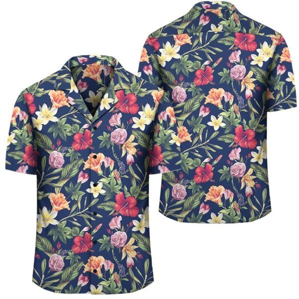 Tropical Hibiscus Red And Plumeria White Hawaiian Shirt