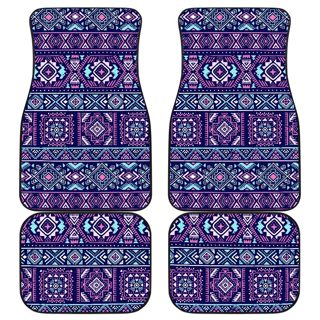 Blue And Pink Aztec Pattern Print Front And Back Car Floor Mats, Front Car Mat